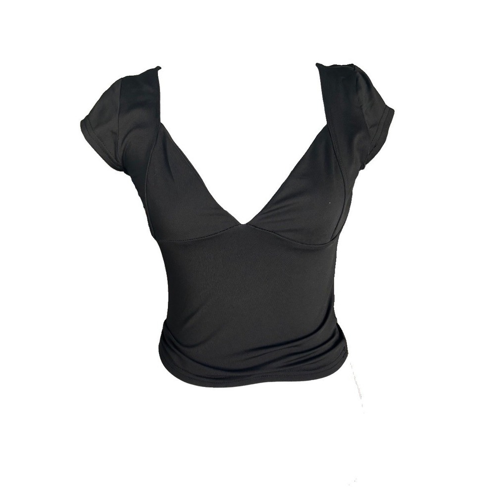 FP Dupe Womens Black Top Size Medium Short Sleeve Whimsigoth Fairycore Edgy Chic